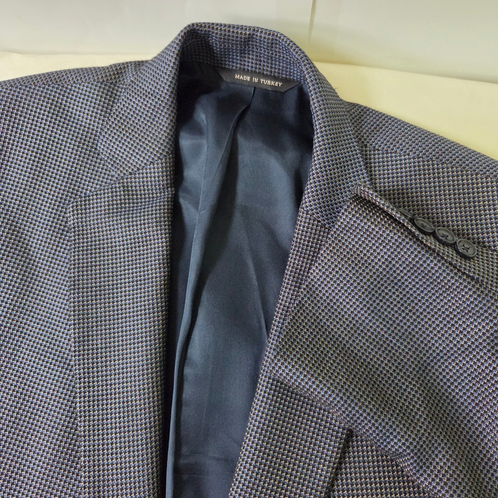 Roberto Villini Couture Silk Wool Blazer Navy Gold Patterned Sport Coat 46L